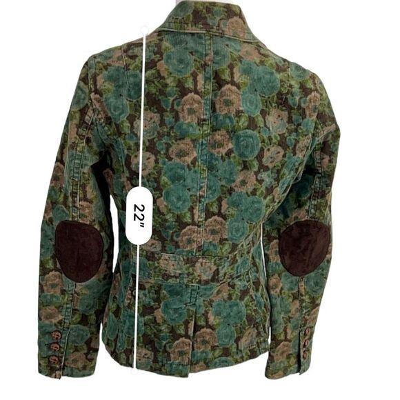 VTG Liz Claiborne Green/Brown Floral Printed Elbow Patch Corduroy Jacket Small - Picture 6 of 13
